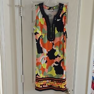 Crown & Ivy Orange Blue Sleeveless V-Neck Sundress